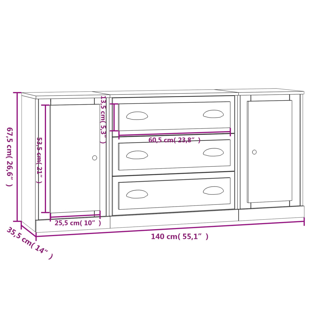 Image Buffets 3 pcs Blanc Bois d'ingénierie | Xios Store SNC vidaXL Xios Store SNC