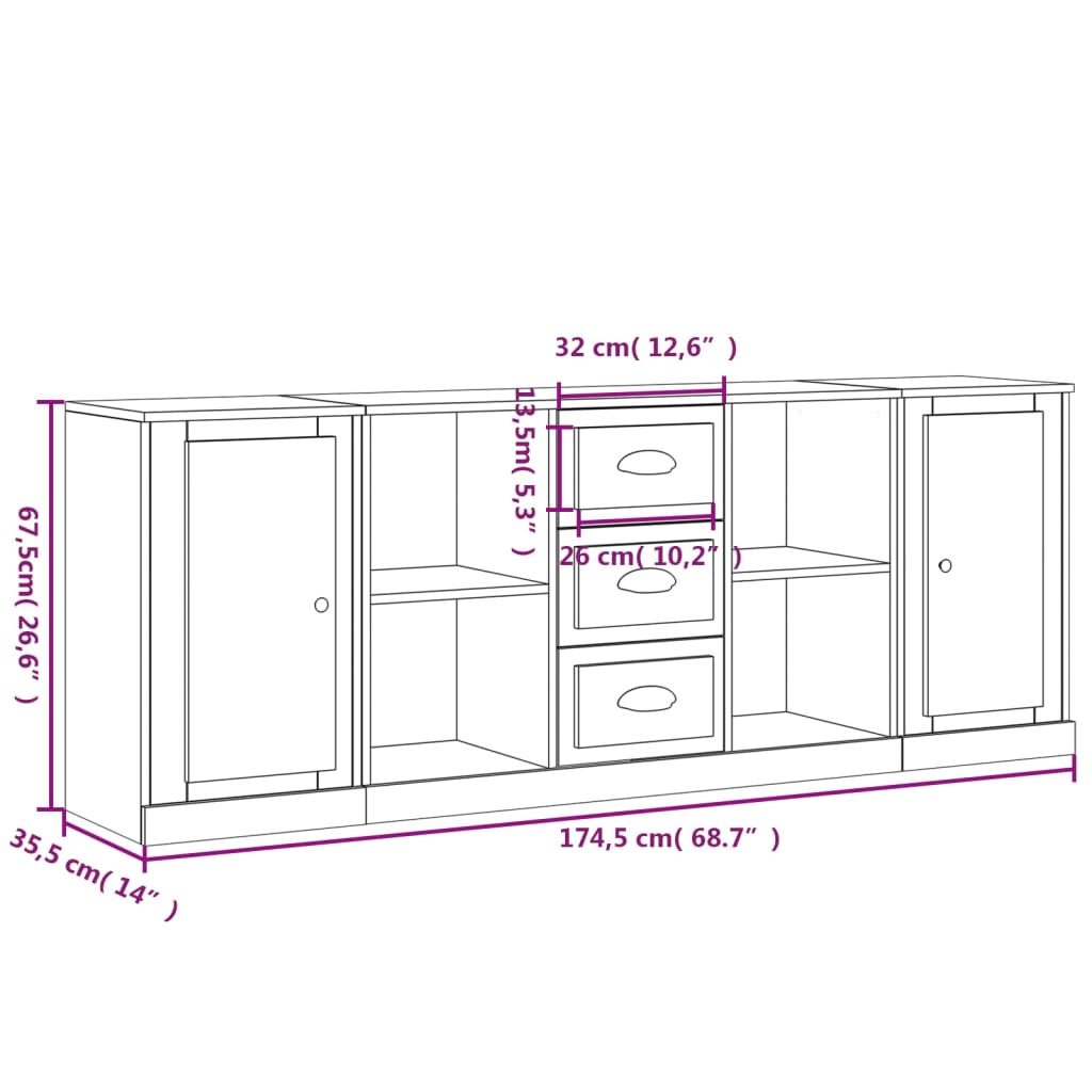 Image Buffets 3 pcs blanc brillant bois d'ingénierie | Xios Store SNC vidaXL Xios Store SNC