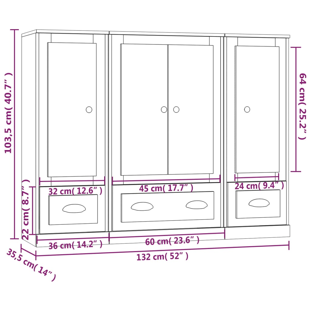 Image Buffets 3 pcs blanc bois d'ingénierie | Xios Store SNC vidaXL Xios Store SNC