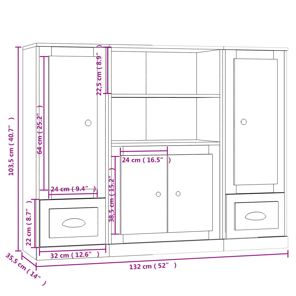 Image Buffets 3 pcs sonoma gris bois d'ingénierie | Xios Store SNC vidaXL Xios Store SNC