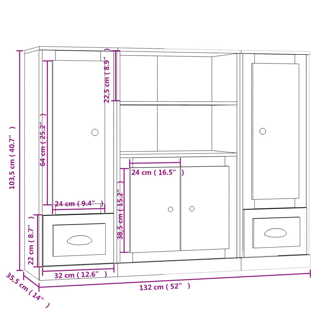 Image Buffets 3 pcs chêne marron bois d'ingénierie | Xios Store SNC vidaXL Xios Store SNC