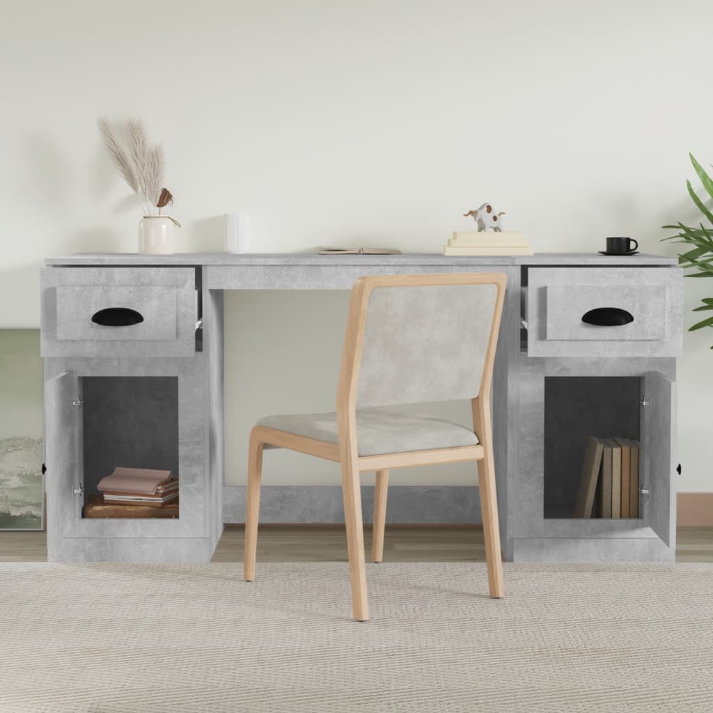 Bureau avec armoire gris béton bois d'ingénierie Bureaux vidaXL   