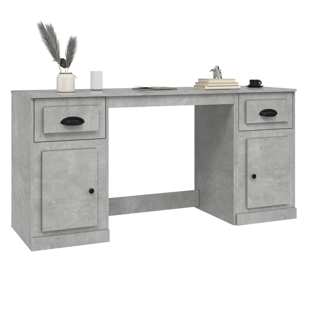 Bureau avec armoire gris béton bois d'ingénierie Bureaux vidaXL   