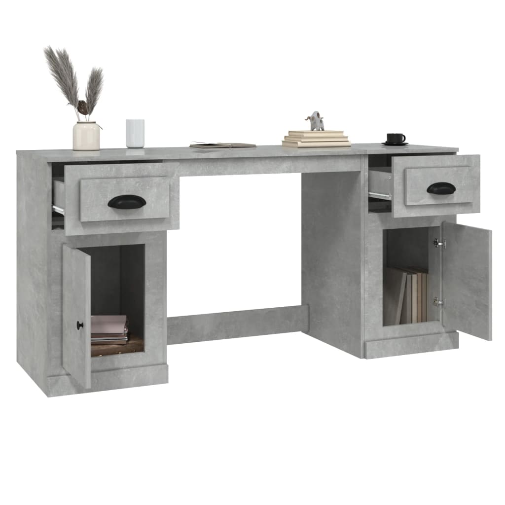 Bureau avec armoire gris béton bois d'ingénierie Bureaux vidaXL   