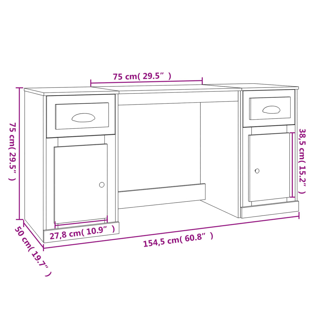 Bureau avec armoire gris béton bois d'ingénierie Bureaux vidaXL   