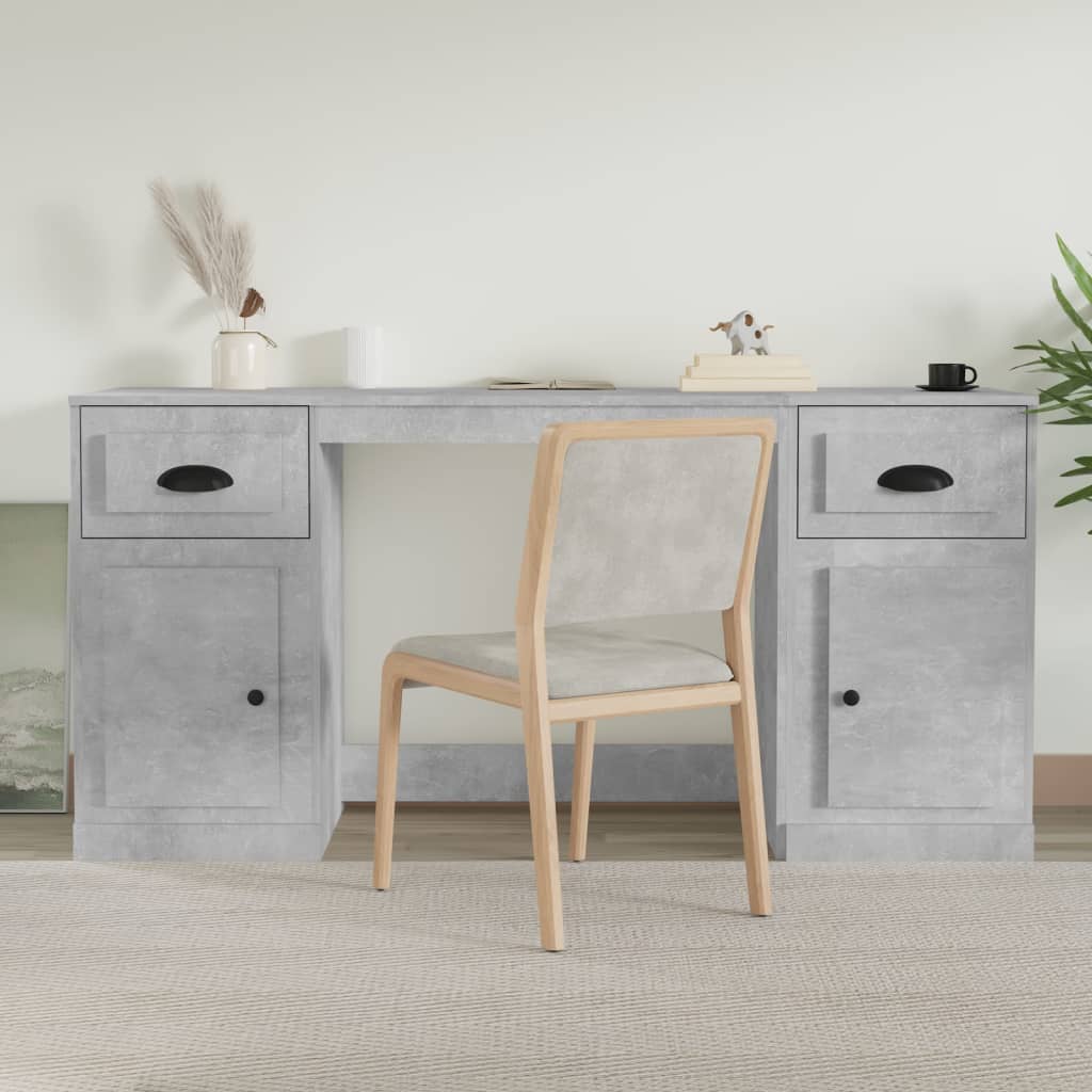 Bureau avec armoire gris béton bois d'ingénierie Bureaux vidaXL   