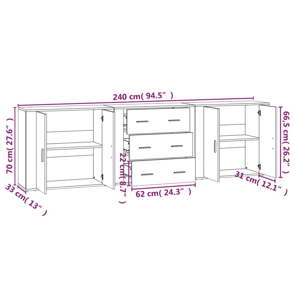 Image Buffets 3 pcs Blanc Bois d'ingénierie | Xios Store SNC vidaXL Xios Store SNC