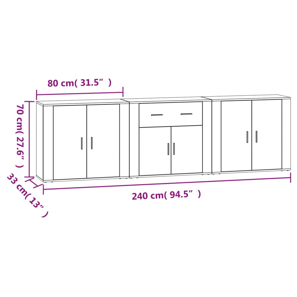 Image Buffets 3 pcs Chêne sonoma Bois d'ingénierie | Xios Store SNC vidaXL Xios Store SNC