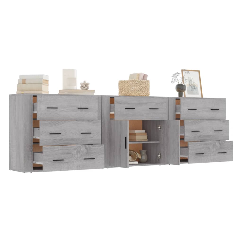 Image Buffets 3 pcs Sonoma gris Bois d'ingénierie | Xios Store SNC vidaXL Xios Store SNC