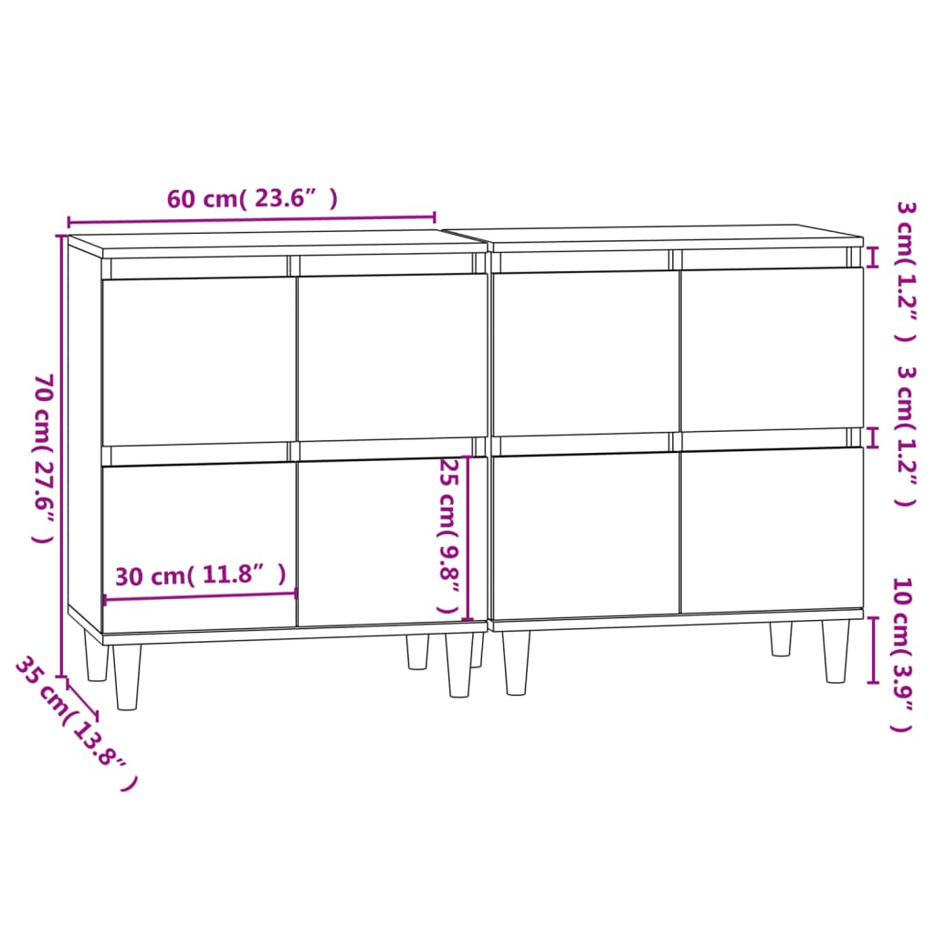 Image Buffets 2 pcs chêne marron 60x35x70 cm bois d'ingénierie | Xios Store SNC vidaXL Xios Store SNC