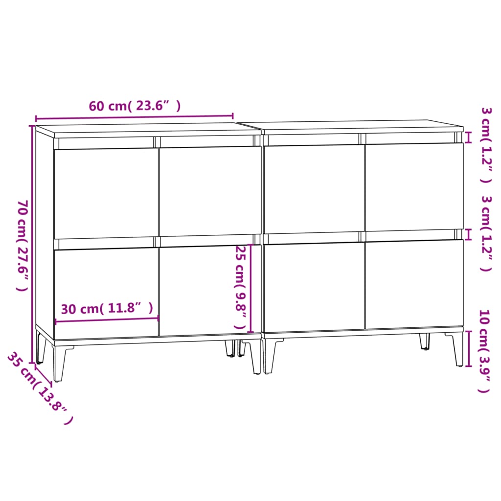 Image Buffets 2 pcs noir 60x35x70 cm bois d'ingénierie | Xios Store SNC vidaXL Xios Store SNC