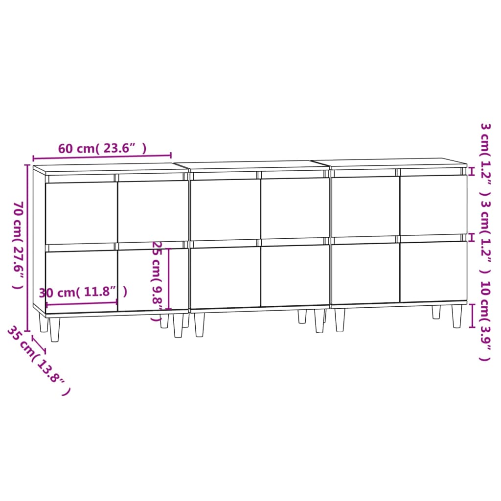 Image Buffets 3 pcs gris béton 60x35x70 cm bois d'ingénierie | Xios Store SNC vidaXL Xios Store SNC