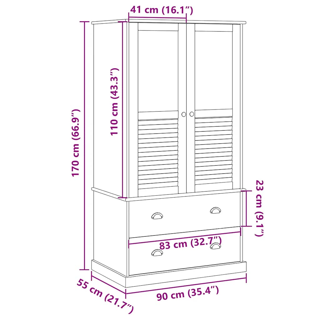 Garde-robe VIGO blanc 90x55x170 cm bois massif de pin Armoires vidaXL