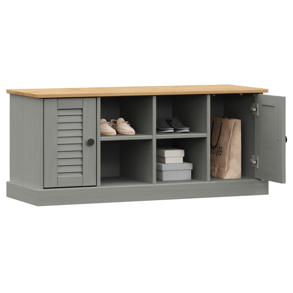 Banc à chaussures VIGO gris 106x35x45 cm bois massif de pin Bancs coffres vidaXL   