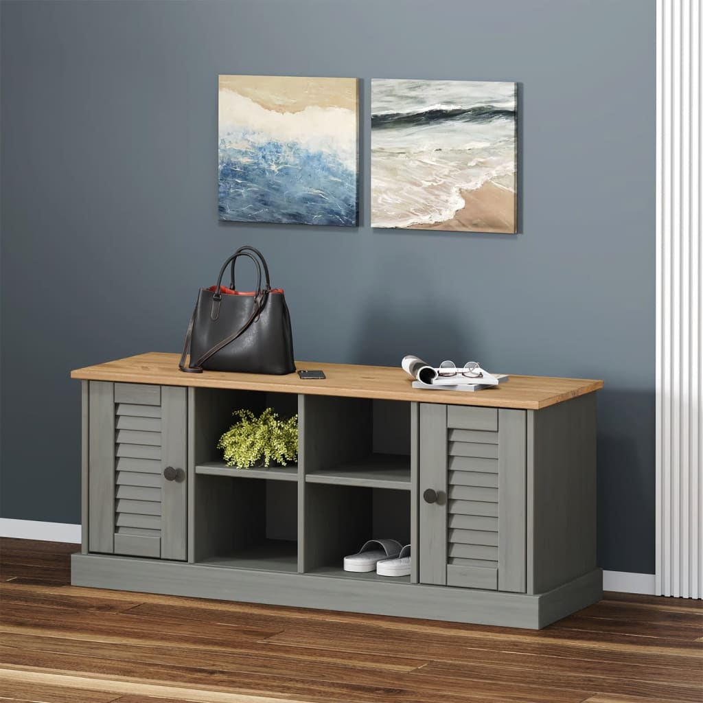 Banc à chaussures VIGO gris 106x35x45 cm bois massif de pin Bancs coffres vidaXL   