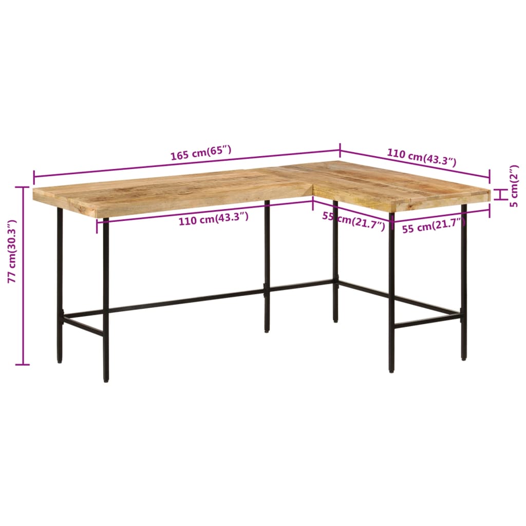 Bureau 165x110x77 cm bois massif de manguier et fer Bureaux vidaXL   