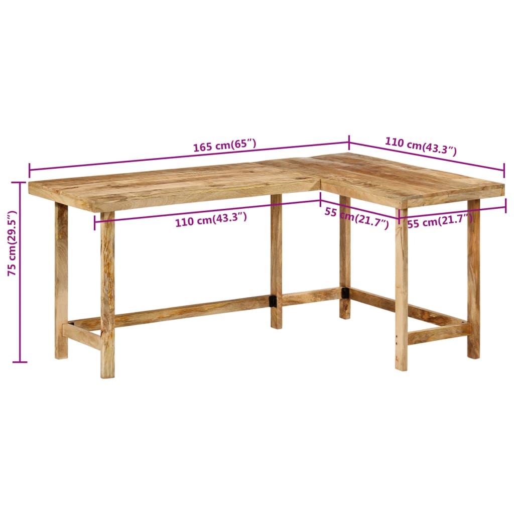 Bureau 165x110x75 cm bois massif de manguier Bureaux vidaXL   