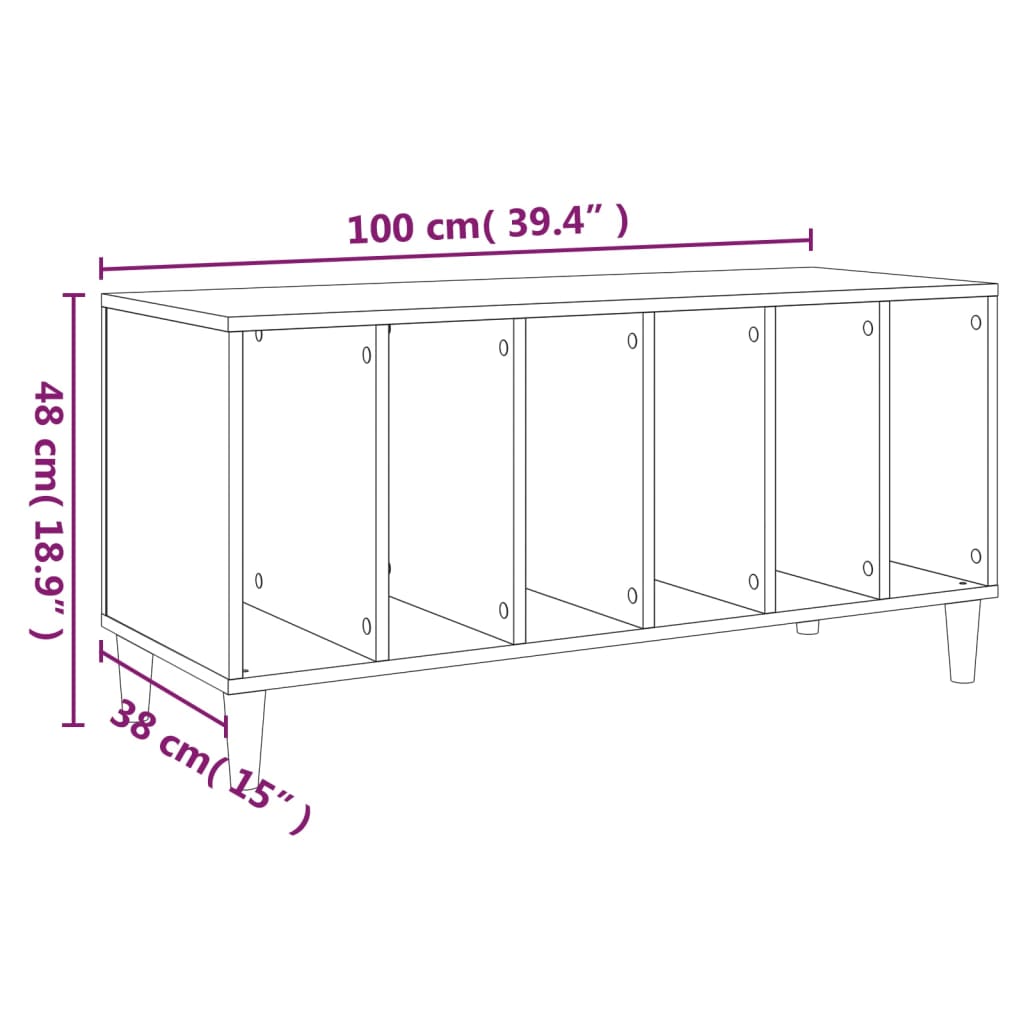 Armoire à disques gris béton 100x38x48 cm bois d'ingénierie Fixations & meubles de rangement multimédia vidaXL   