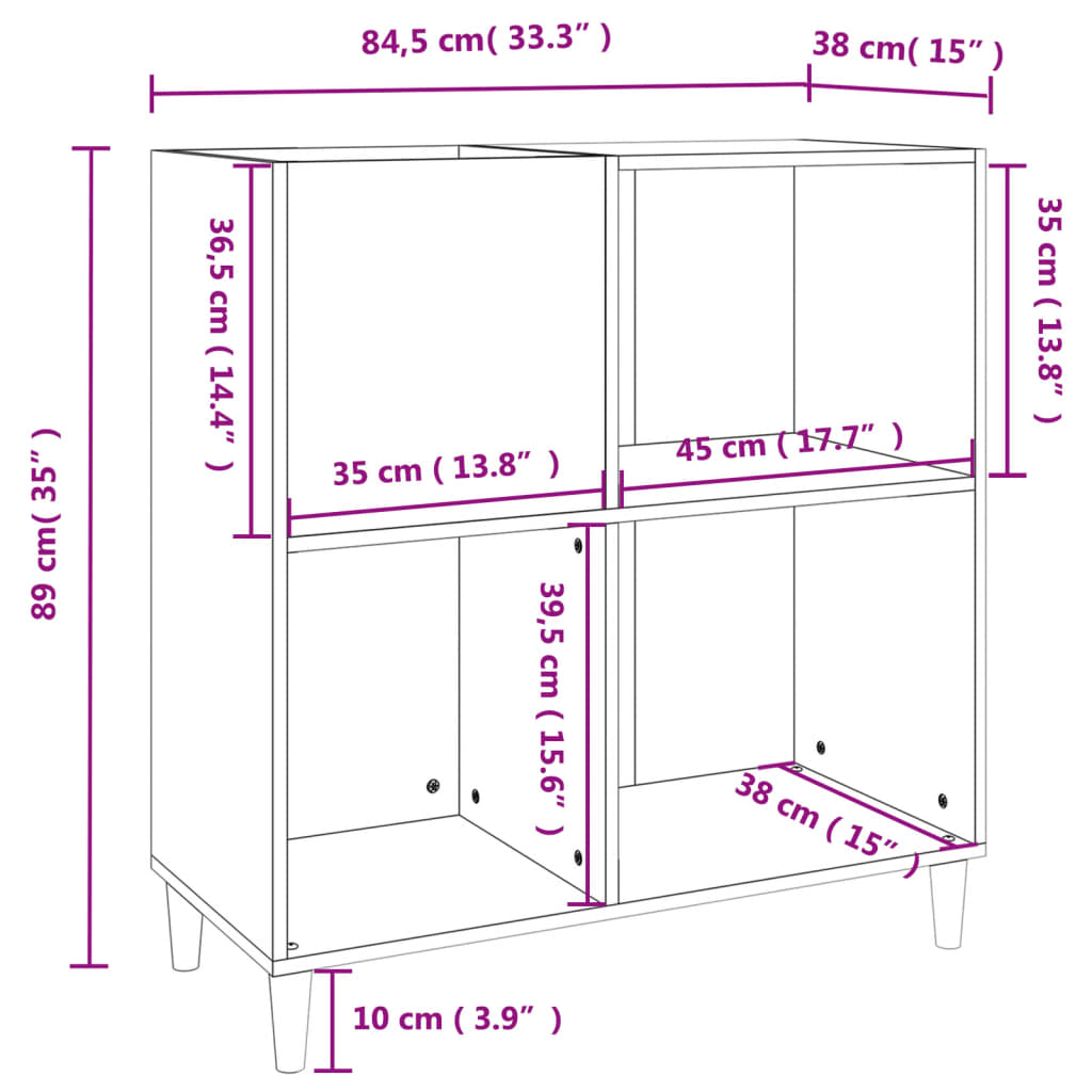 Armoire à disques blanc 84,5x38x89 cm bois d'ingénierie Fixations & meubles de rangement multimédia vidaXL   