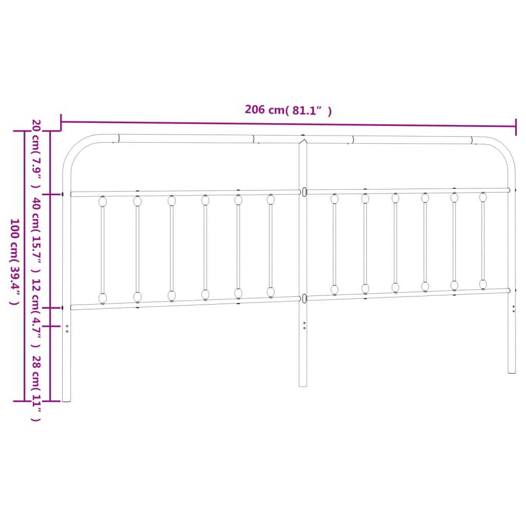 Tête de lit métal noir 200 cm Têtes et pieds de lit vidaXL   