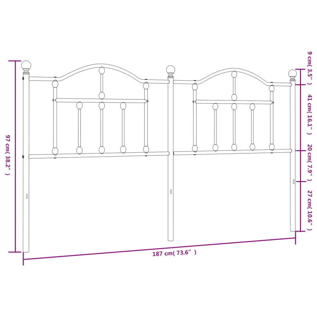 Tête de lit métal noir 180 cm Têtes et pieds de lit vidaXL   