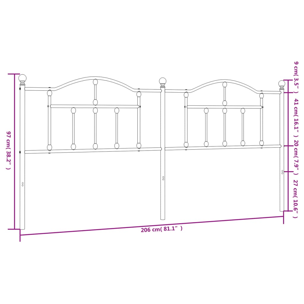 Tête de lit métal noir 200 cm Têtes et pieds de lit vidaXL   