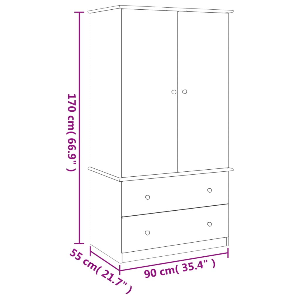 Garde-robe ALTA blanc 90x55x170 cm bois massif de pin Armoires vidaXL   