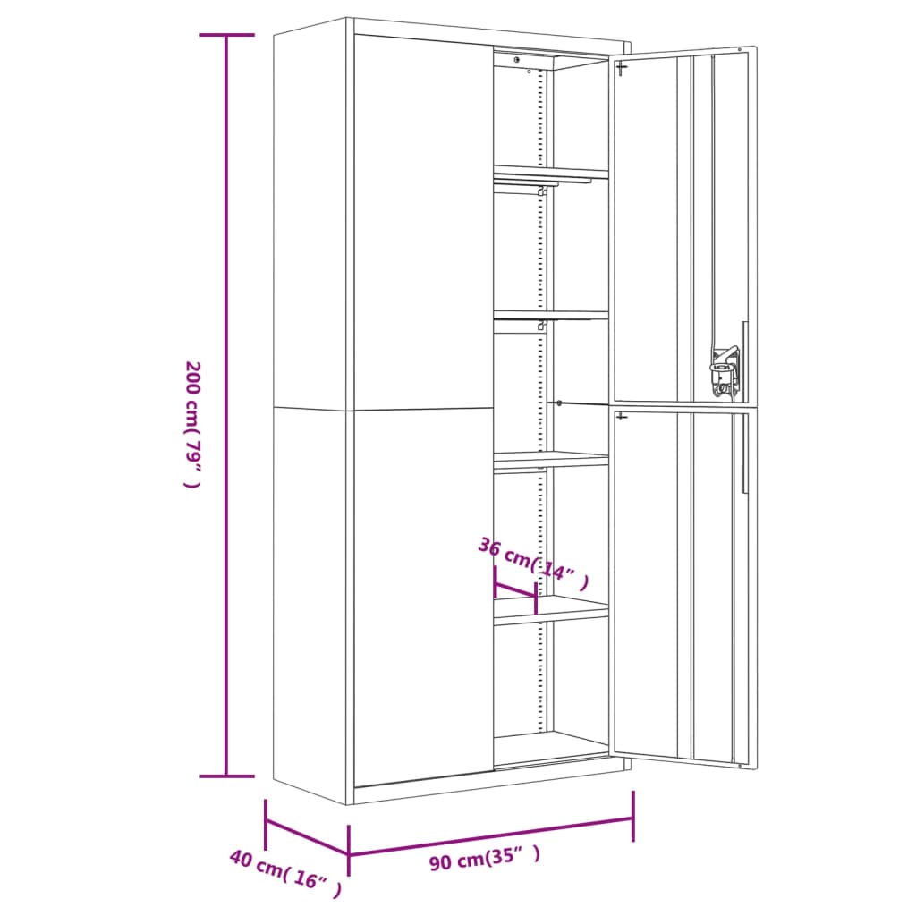 Classeur anthracite 90x40x200 cm Acier Classeur à tiroirs vidaXL