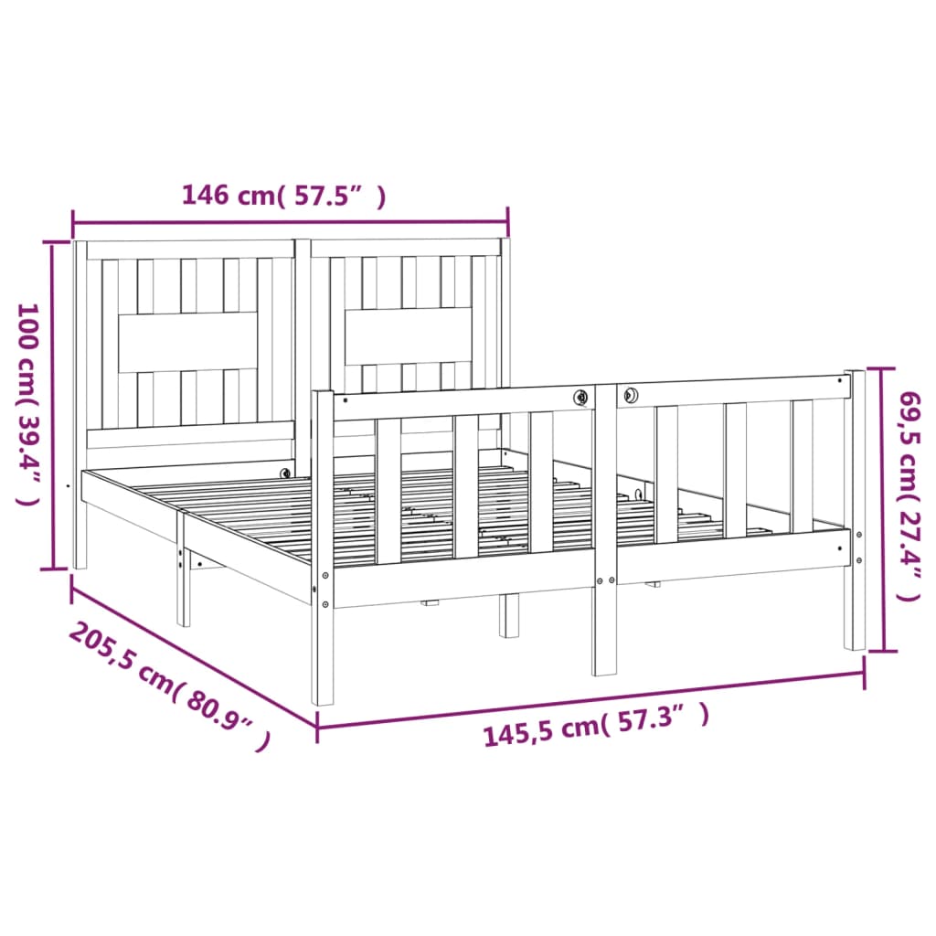 Cadre de lit avec tête de lit blanc bois pin massif 140x200 cm Lits & cadres de lit vidaXL   