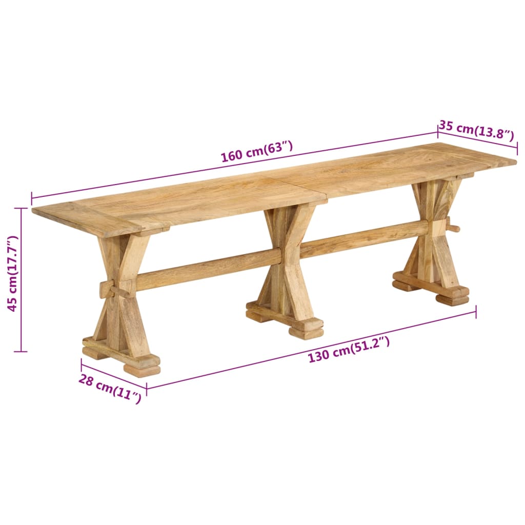 Banc 160x35x45 cm bois massif de manguier Bancs de cuisine & salle à manger vidaXL   