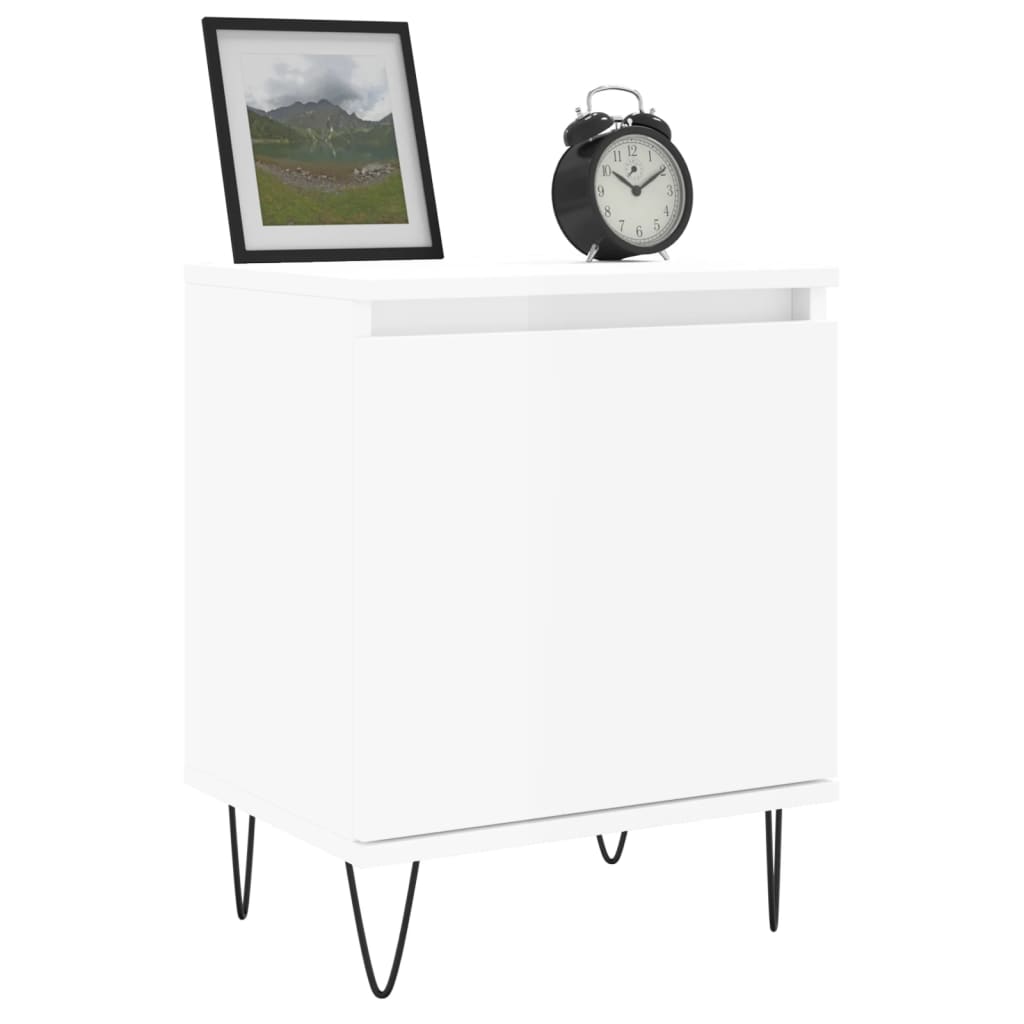 Tables de chevet 2pcs blanc brillant 40x30x50cm bois ingénierie Tables de chevet vidaXL   