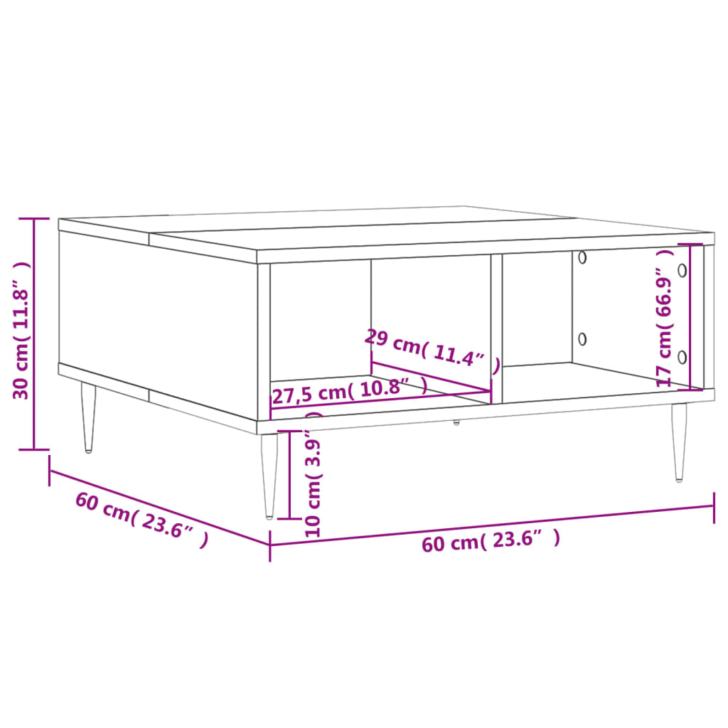 Table basse sonoma gris 60x60x30 cm bois d'ingénierie Tables basses vidaXL