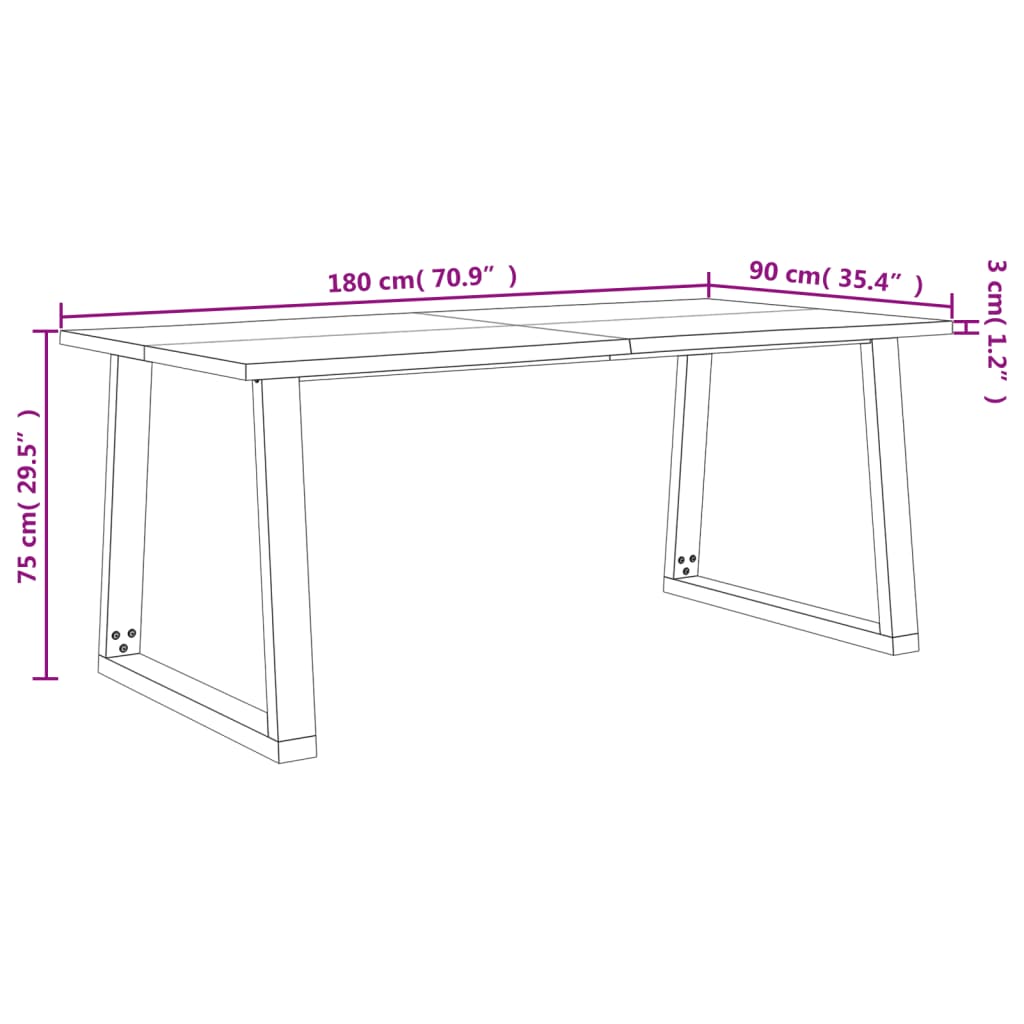 Table à manger 180x90x75 cm bois d'acacia solide à bord vif Tables à manger vidaXL