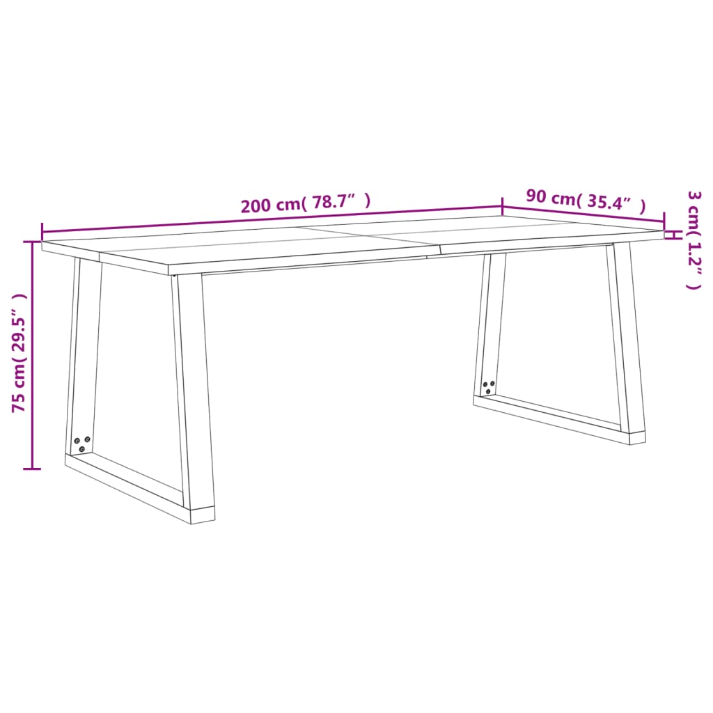 Table à manger 200x90x75 cm bois d'acacia solide à bord vif Tables à manger vidaXL