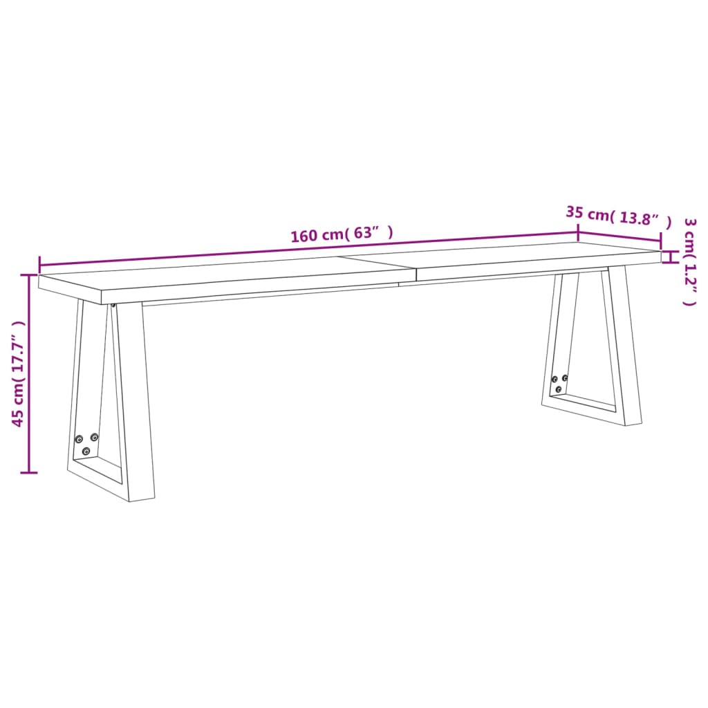 Banc avec bord vivant 160 cm bois d'acacia massif Bancs coffres vidaXL