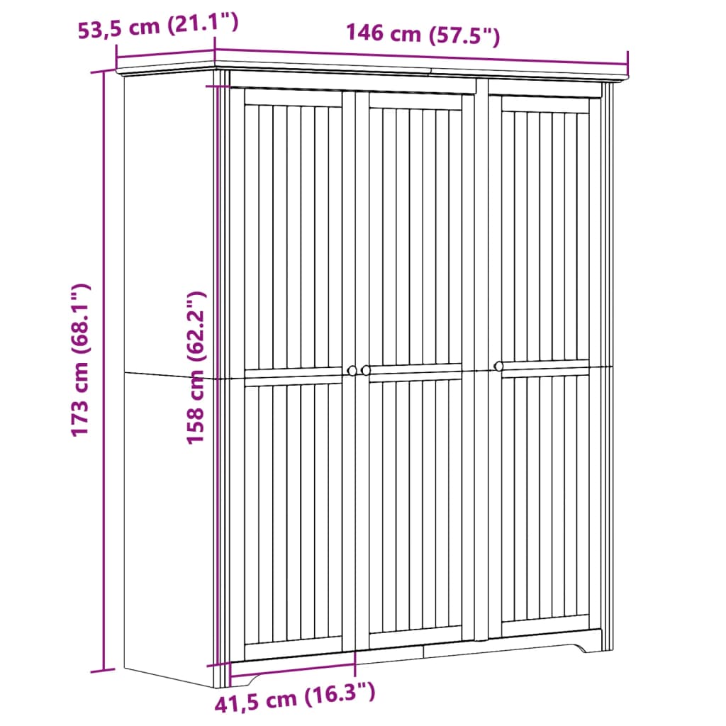 Garde-robe BODO blanc marron 146x53,5x173 cm bois massif de pin Armoires vidaXL   