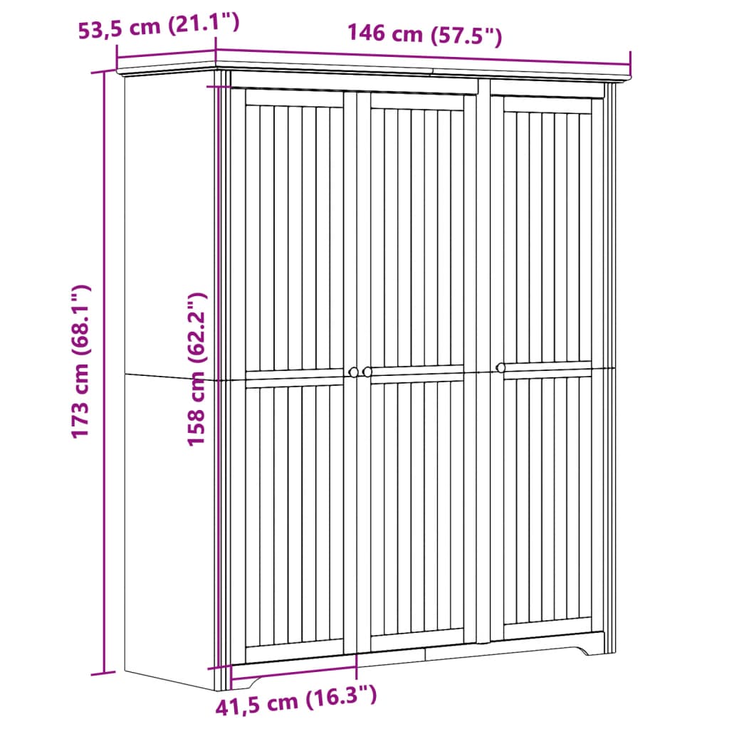 Garde-robe BODO gris 146x53,5x173 cm bois massif de pin Armoires vidaXL   