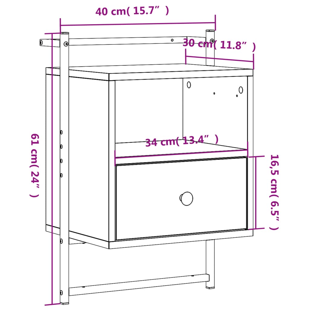 Table de chevet murale chêne sonoma 40x30x61 cm Tables de chevet vidaXL   