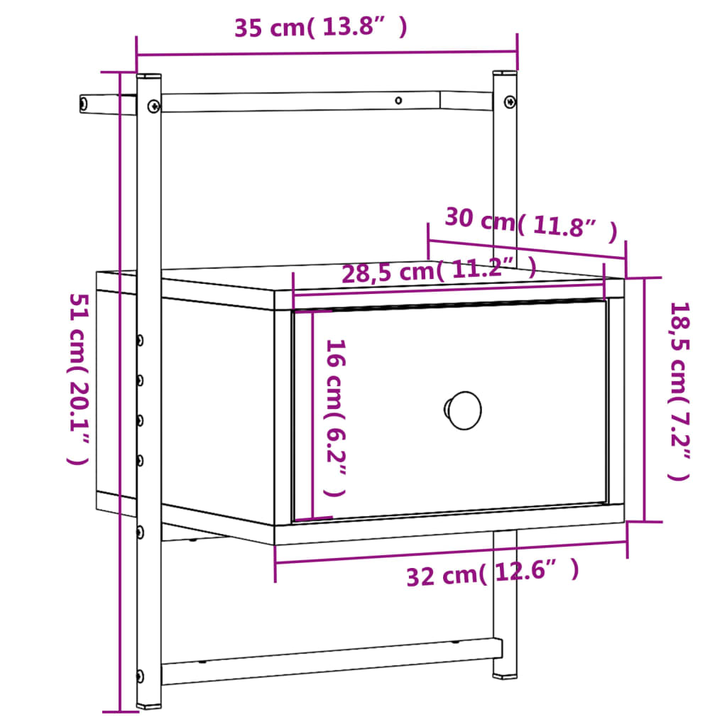 Table de chevet murale chêne fumé 35x30x51 cm cm Tables de chevet vidaXL   