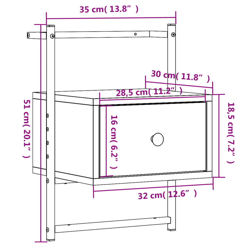 Table de chevet murale 2 pcs chêne fumé 35x30x51 cm Tables de chevet vidaXL   