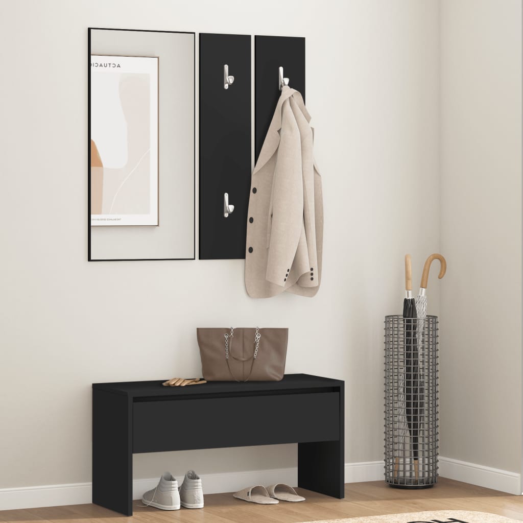 Ensemble de meubles de couloir noir bois d'ingénierie Bancs coffres vidaXL   