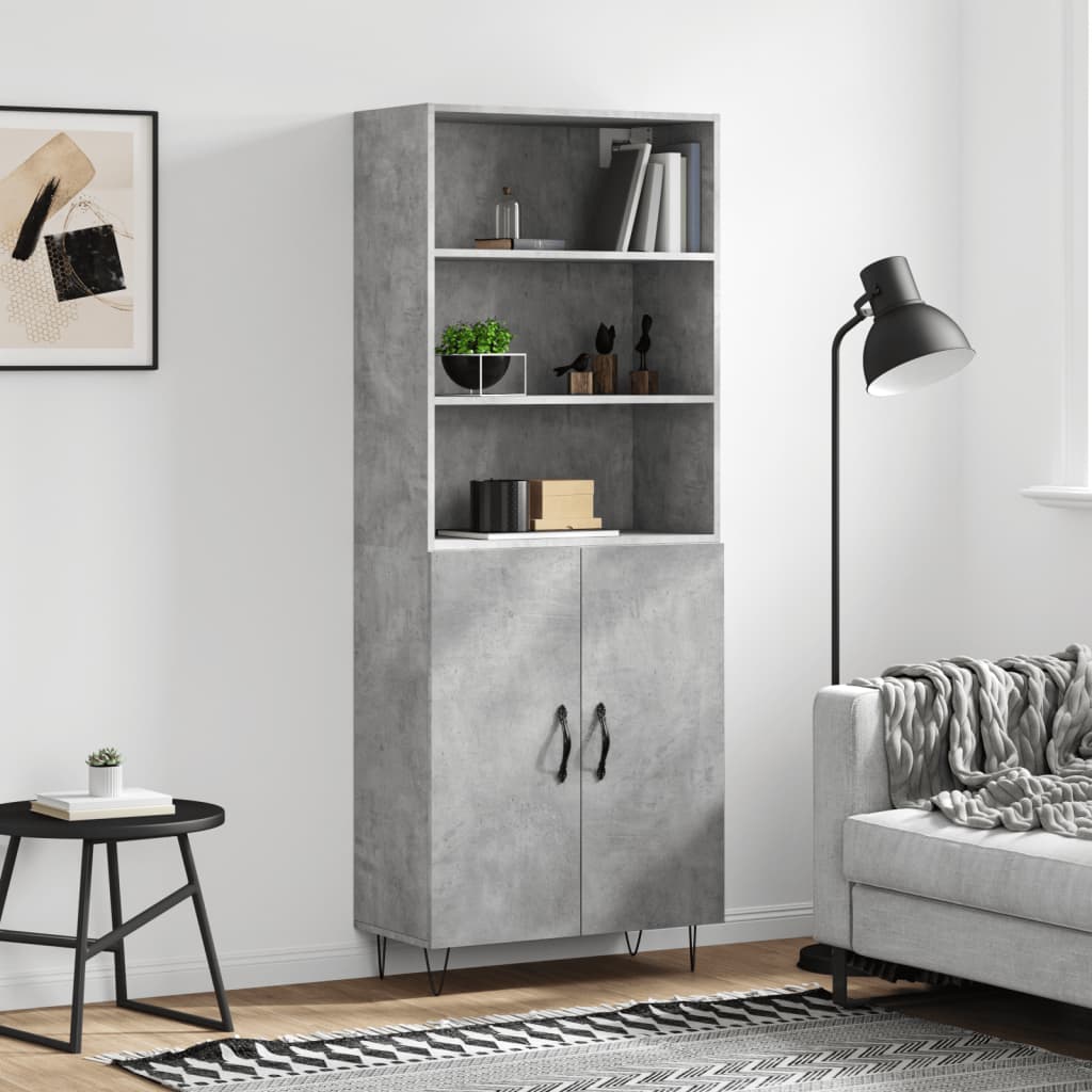 Image Buffet haut Gris béton 69,5x34x180 cm Bois d'ingénierie | Xios Store SNC vidaXL Xios Store SNC