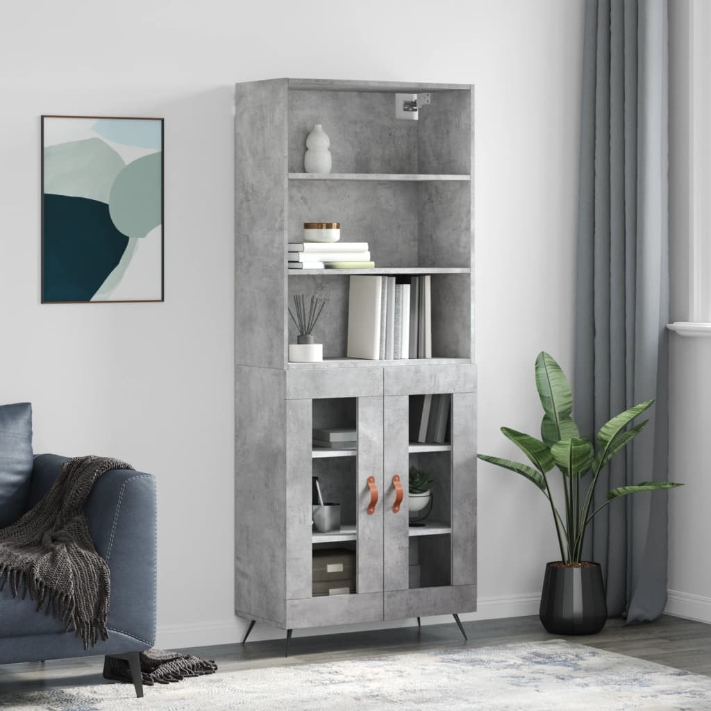 Image Buffet haut Gris béton 69,5x34x180 cm Bois d'ingénierie | Xios Store SNC vidaXL Xios Store SNC