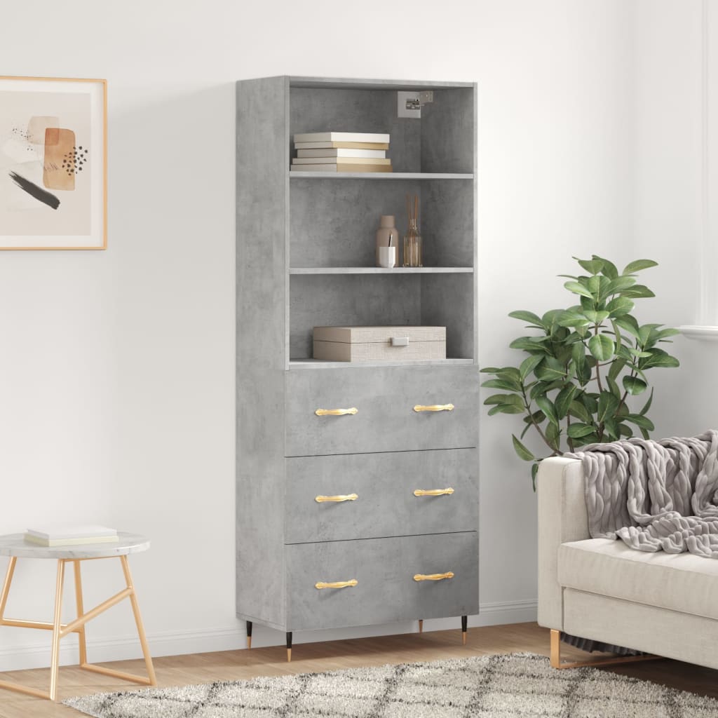 Image Buffet haut Gris béton 69,5x34x180 cm Bois d'ingénierie | Xios Store SNC vidaXL Xios Store SNC