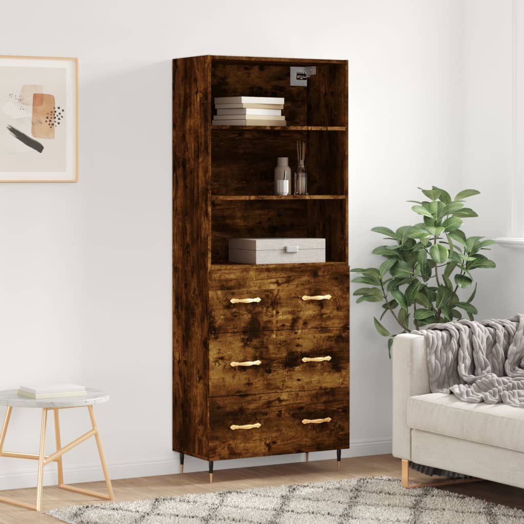 Image Buffet haut Chêne fumé 69,5x34x180 cm Bois d'ingénierie | Xios Store SNC vidaXL Xios Store SNC