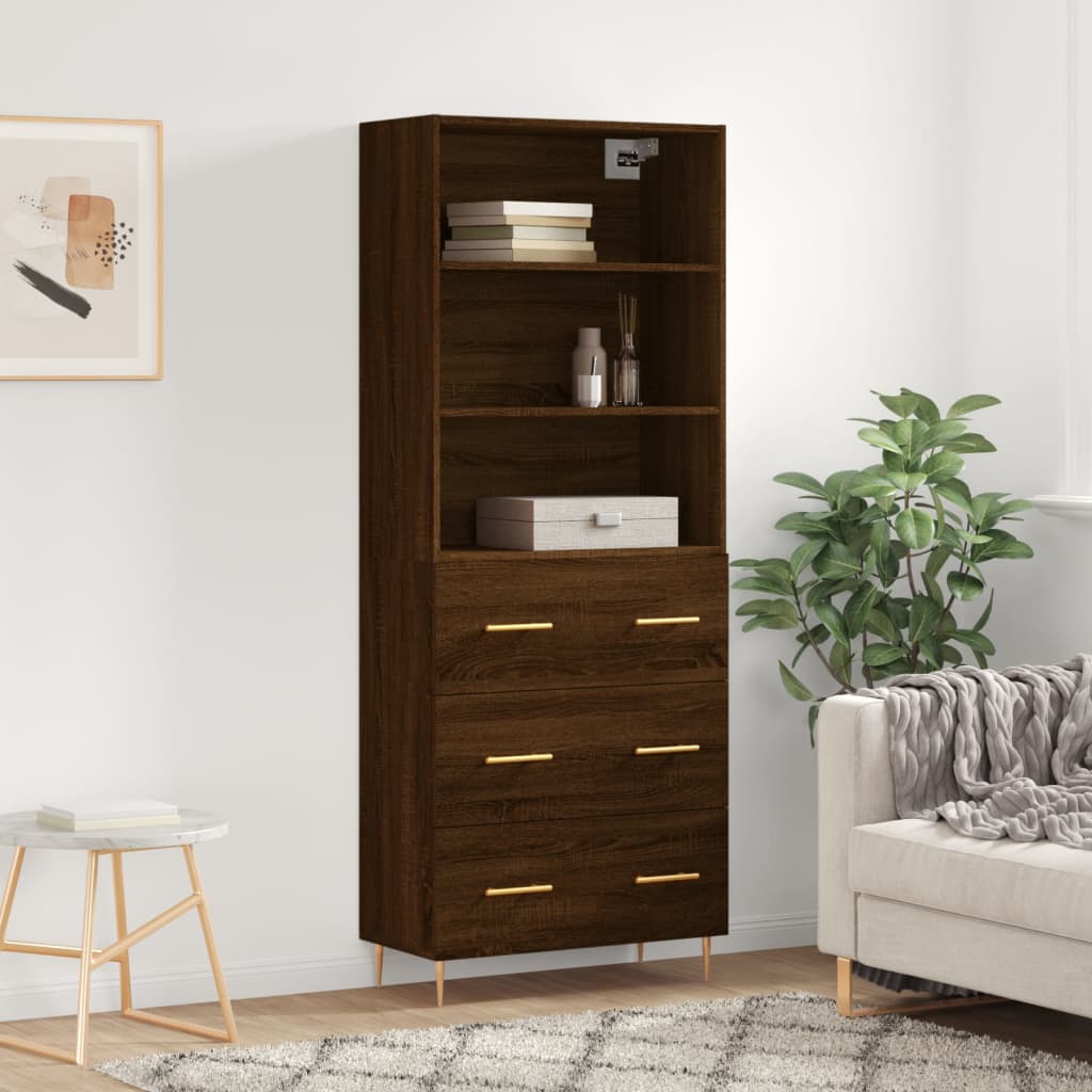 Image Buffet haut Chêne marron 69,5x34x180 cm Bois d'ingénierie | Xios Store SNC vidaXL Xios Store SNC