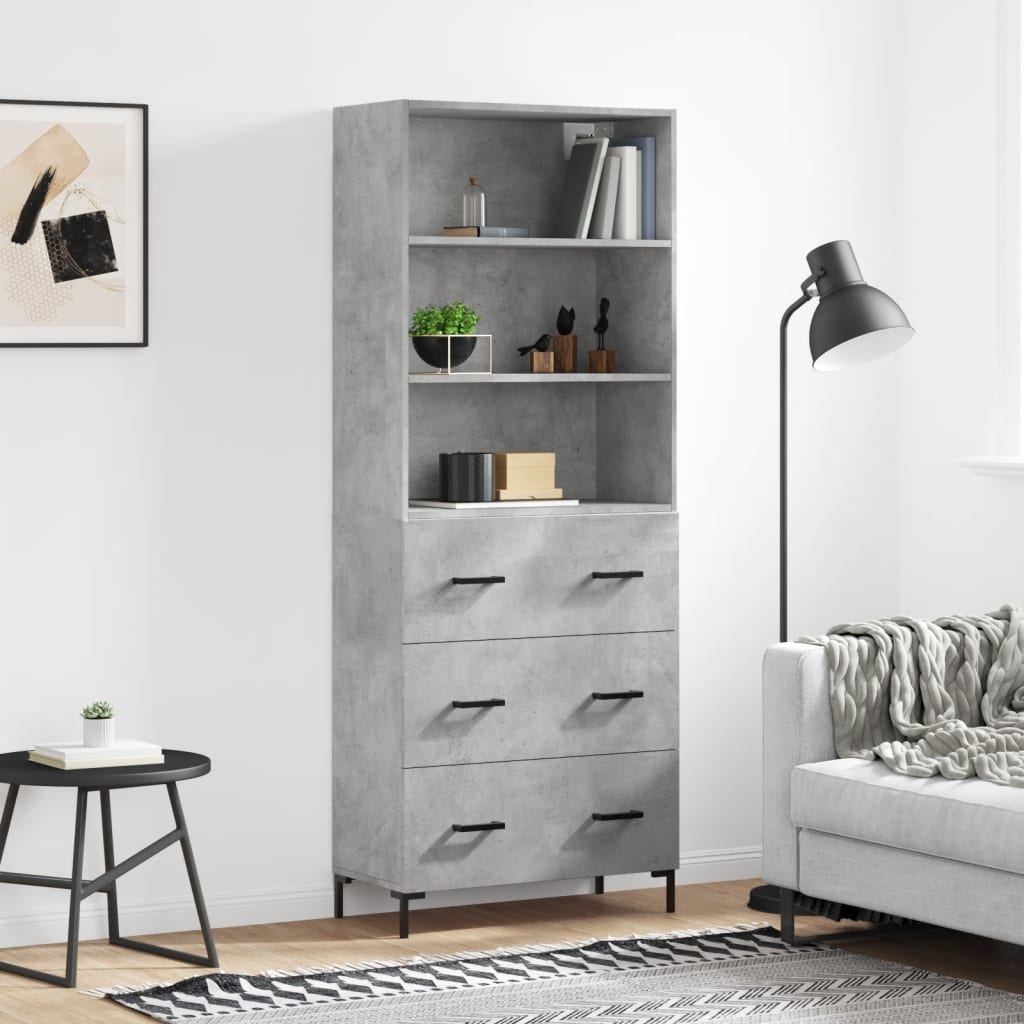 Image Buffet haut Gris béton 69,5x34x180 cm Bois d'ingénierie | Xios Store SNC vidaXL Xios Store SNC