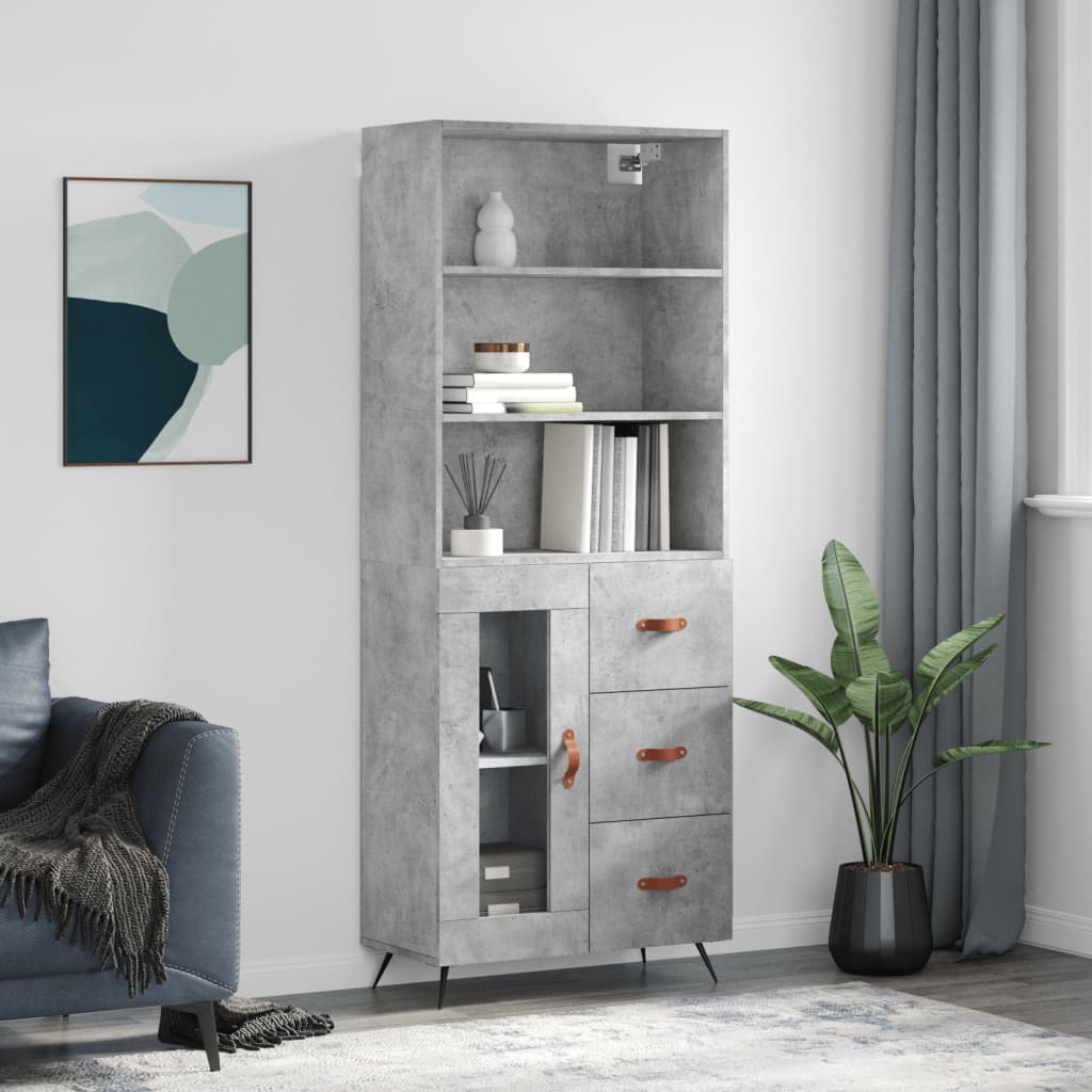 Image Buffet haut Gris béton 69,5x34x180 cm Bois d'ingénierie | Xios Store SNC vidaXL Xios Store SNC