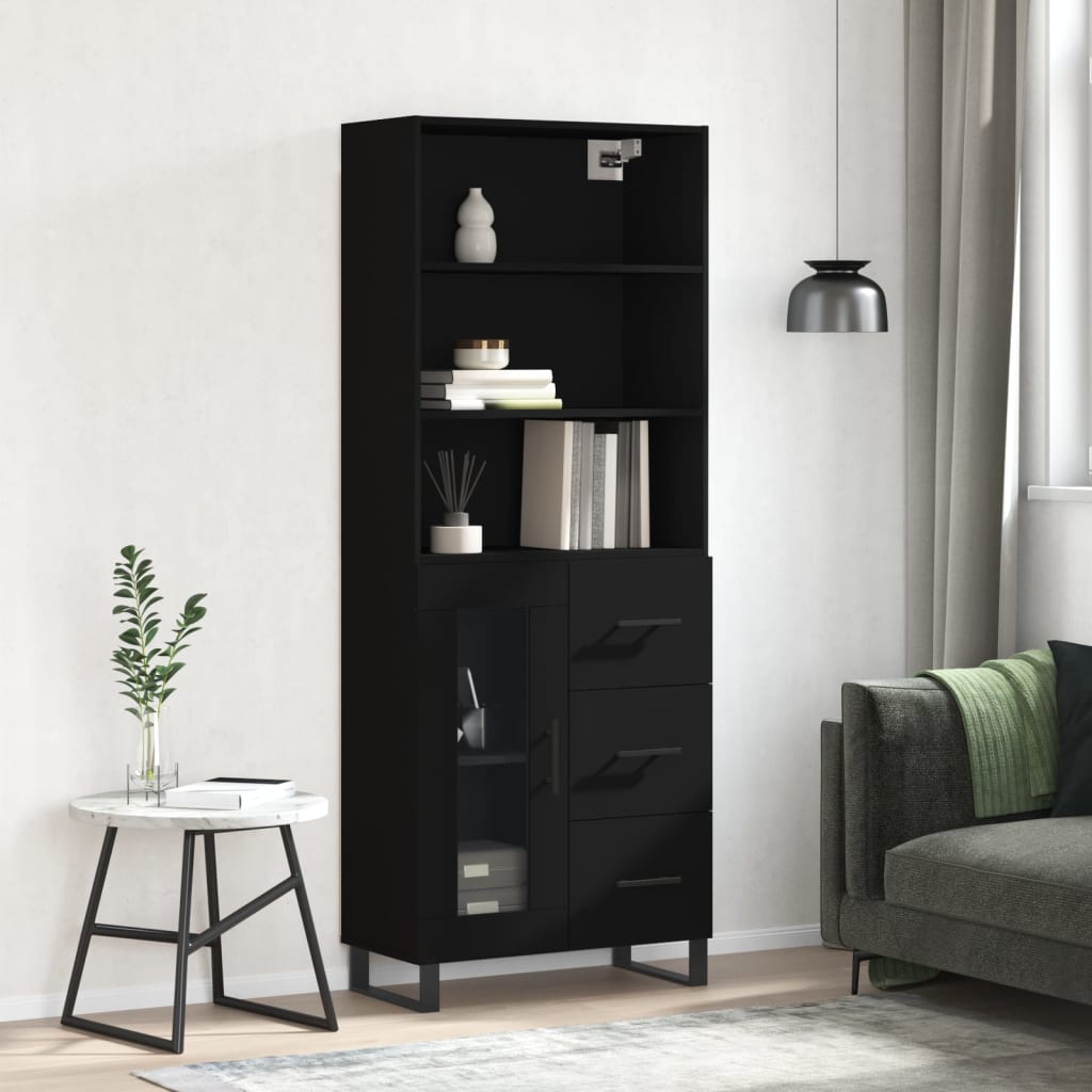 Image Buffet haut Noir 69,5x34x180 cm Bois d'ingénierie | Xios Store SNC vidaXL Xios Store SNC