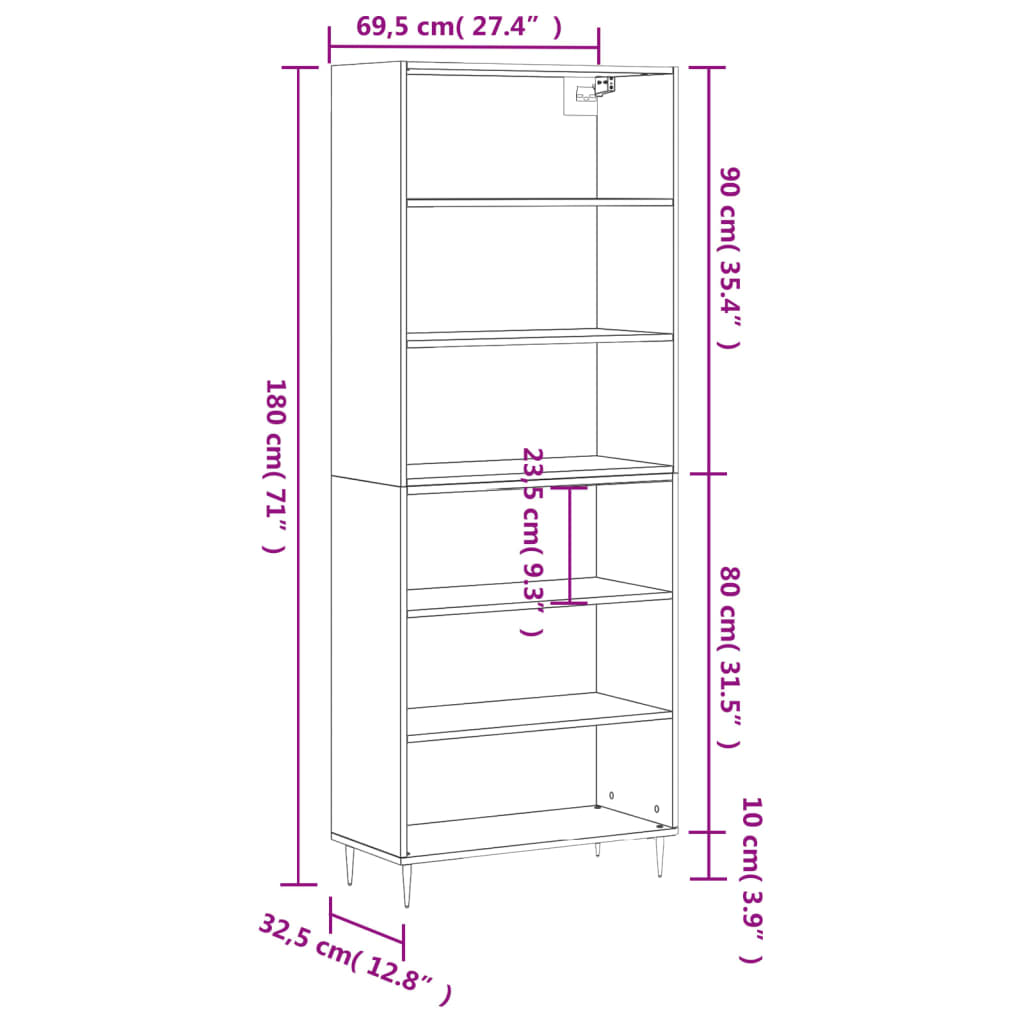 Image Buffet chêne marron 69,5x32,5x180 cm bois d'ingénierie | Xios Store SNC vidaXL Xios Store SNC